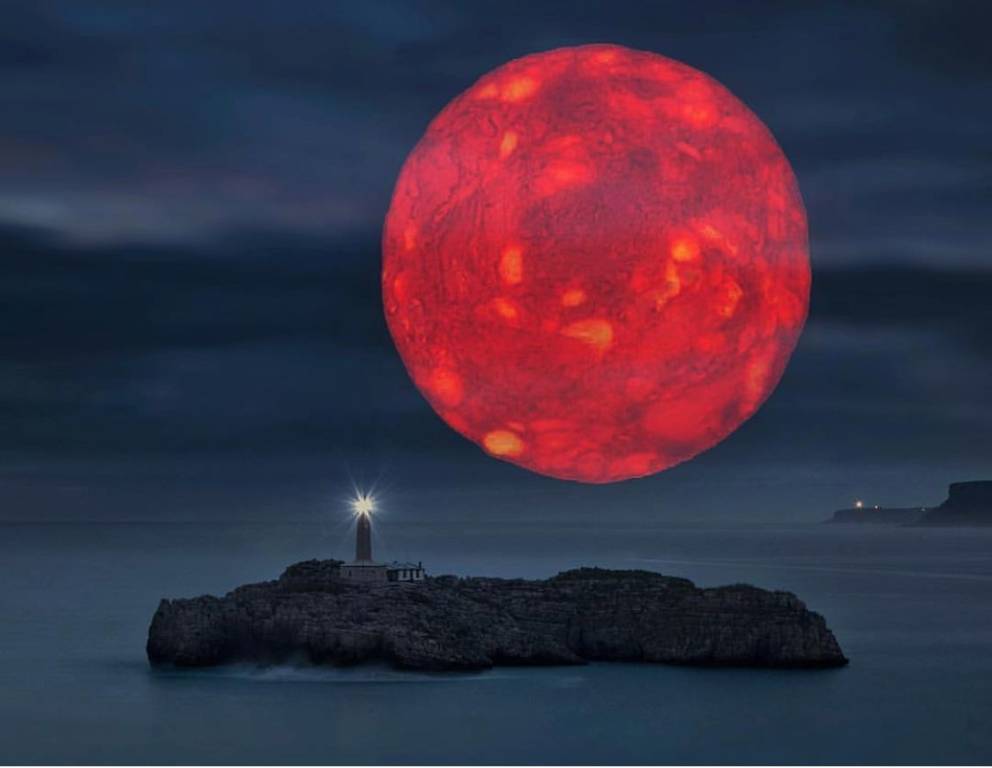 Eclipse luna - Luna de Sangre e Isla de Mouro (Santander)