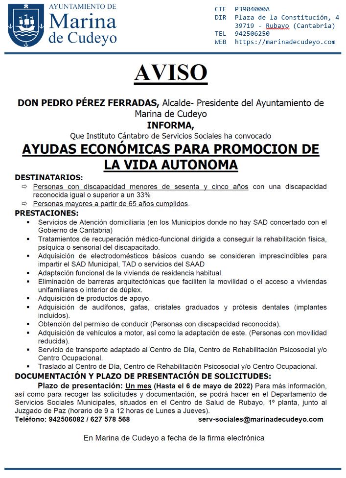Ayudas para promoción de la vida autónoma
