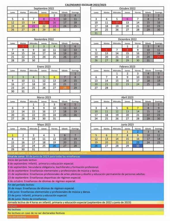 Calendario escolar de Cantabria 2022 - 2023