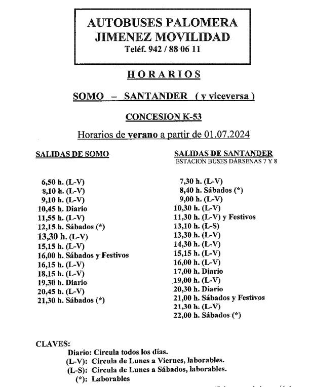 Autobuses – horarios de verano  2024