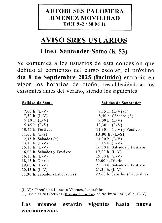 HORARIOS AUTOBUSES | OTOÑO