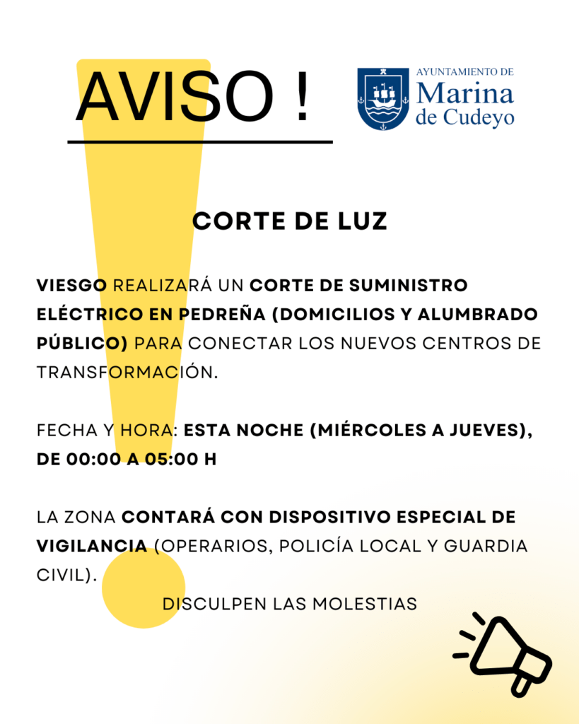 AVISO DE CORTE DE LUZ EN PEDREÑA